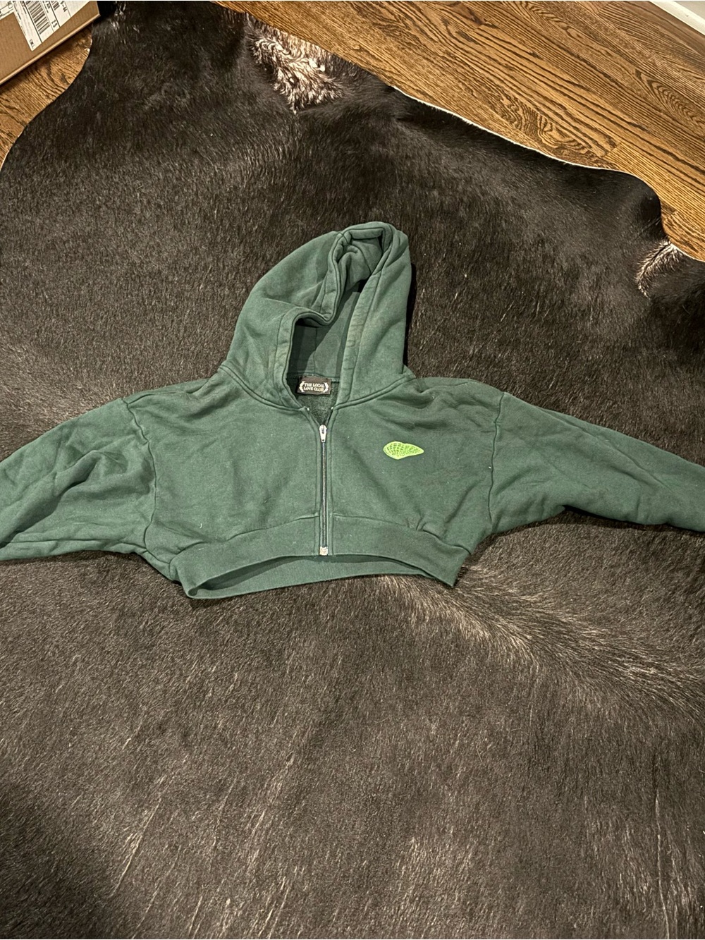 Local Love Club X Revolve “Love over everything” Forest Green Cropped Hoodie